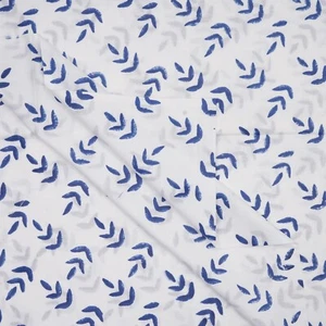 2.5 Yards Fabric Indian Blue Floral Hand Block Print Cotton Fabric Sewing Fabric - Picture 1 of 7