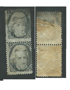 RARE Scott 93, 2c Jackson, *****TYPE I & III-JOINED PAIR**** F grill, MOGNH - Picture 1 of 2