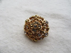 NWOT #4036, St. John Knit Button Clear/Gold Crystal and Yellow Goldtone 13/16" - Picture 1 of 5