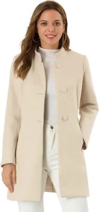Allegra K Women's Winter Overcoat Mid-Long Stand Collar Single Breasted Coat Out - Picture 1 of 28