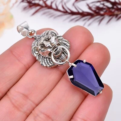 Tiger Face Amethyst Gemstone HandmadPendant,925 Sterling Silver Amethyst Pendant - Image 1 of 4