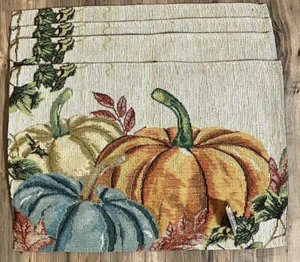 Set Of 4 Fall Pumpkin Thanksgiving Woven Tapestry Placemats Table Decor 18x13” - Picture 1 of 3