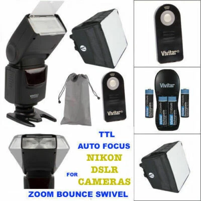 AF TTL HD FLASH + CHARGER + DIFFUSER + REMOTE FOR NIKON D3100 D3000 D3200 D3300 - Image 1 of 4