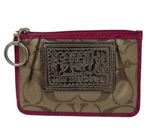 Coach Poppy Khaki Magenta Pink Pop Signature Wristlet 42885 - Picture 1 of 3