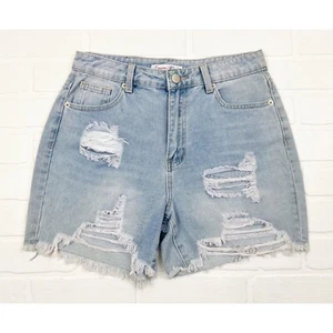 Denim Blvd High Rise Ripped Distressed Light Wash Denim Jean Shorts Size Small - Picture 1 of 4