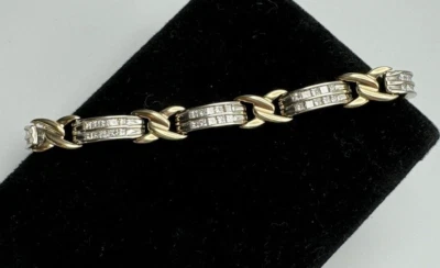 14K Two Tone X Bar 2.25ct Diamond Bracelet 8”, 19.9g Estate - Image 1 of 4