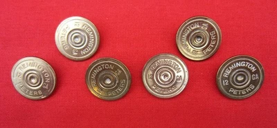 6 Large Buttons - Remington Peters 12 Gauge Shotgun Shell Cartridge - Excellent - Image 1 of 4