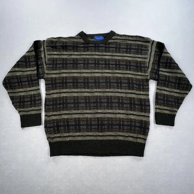 Suéter Towncraft Para Hombre XL Verde Gris Tejido a Cuadros Cuello Redondo Pullover Estilo Años 90 Foto 1 de 4