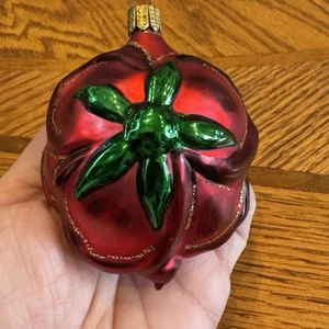 Vintage Weihnachtsschmuck mundgeblasenes Glas rote Rose Blume Gold Akzente Germany - Bild 1 von 6