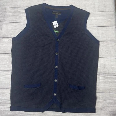 Jos A Bank Reserve Sweater Vest Men's Size LT Navy Brown Cotton Silk Houndstooth - Image 1 of 4
