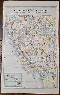 1897 Original Map Mast Crowell & Kirkpatrick California Nevada Alaska 22 x 13 - Image 1 of 4