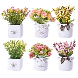 6Pcs Artificial Flowers with Ceramic Pot Fake Flower Arrangements Small Faux ... - Picture 1 of 7
