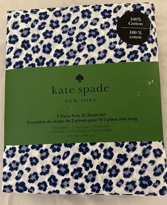 KATE SPADE LEOPARD FLORAL Animal Print Cotton EXTRA LONG TWIN Sheet Set NEW - Image 1 of 3