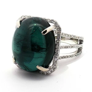 Indicolite Tourmaline, Diamond, White Gold Ring - Picture 1 of 13