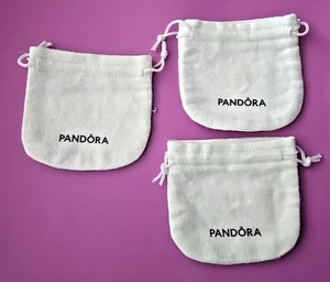 PANDORA Set of 3 White Anti Tarnish Logo Pouch Bags 4'' x 3 3/4'' - Picture 1 of 2