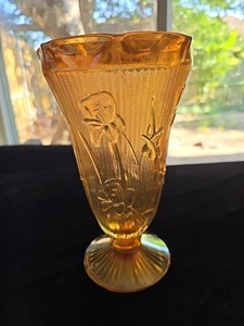 Carnival Glass Iridescent Iris Herringbone Marigold Vase 9.25" Tall MCM - Picture 1 of 8