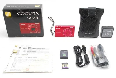 [MINT w/Box,Case,SD] Nikon COOLPIX S6200 Red 16MP Digital Camera from JAPAN - Image 1 of 4