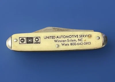 Faca dobrável vintage anúncio lâmina dupla serviço automotivo unido Winston Salem NC - Imagem 1 de 4