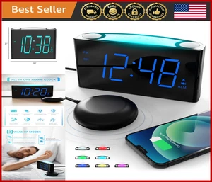 Extra Loud Vibrating Alarm Clock for Heavy Sleepers, 7" Display, USB Charger - Picture 1 of 8