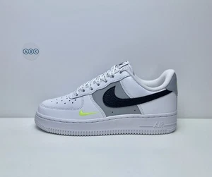 Nike Air Force 1 07 Low Swoosh White Black Grey Volt Leather UK Size 4 EUR 37,5 - Bild 1 von 18