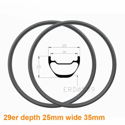 Llantas de carbono para bicicleta MTB 29er 25 mm de profundidad 35 mm de ancho sin cámara 24 28 32 agujeros Foto 1 de 4