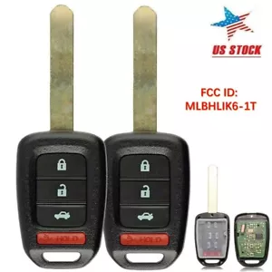 2 For 2013 2014 2015 Honda Accord Civic Entry Remote Car Key Fob MLBHLIK6-1T - Picture 1 of 11