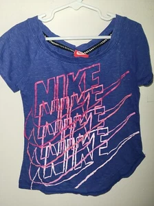 Nike Spellout Swoosh Big Logo Purple Pink Graphic Shirt Girls XS - Picture 1 of 4