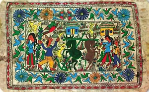 Postal vintage reproducción de pintura primitiva de Guerrero corteza de papel de corteza - Imagen 1 de 2