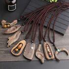 Adjustable Long Chain Sandalwood Pendant Handmade Wooden Necklace Natural Stone