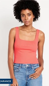 Old Navy Ultra-Crop Rippstrick Tank Top Koralle Tropen Large Neu mit Etikett - Bild 1 von 5