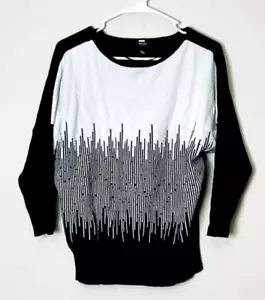 ALFANI Women PETITE TOP CASUAL LONG SLEEVE  Size PL Color Black WHITE - Picture 1 of 10