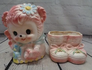 Vintage Teddybär Baby Stiefeletten Pflanzgefäß 2er Set Japan Rosa Ruben 3179 - Bild 1 von 16
