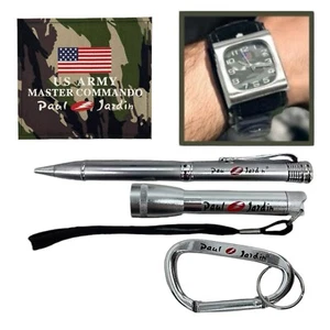 Vintage PAUL JARDIN US Army Commando Watch Carabiner Pen Flashlight Set NOS NEW - Picture 1 of 23