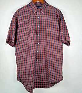 Ralph Lauren Shirt Men Large Orange Blue Plaid Button Up Custom Fit Dress Poplin - Picture 1 of 10