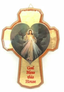 Göttliche Barmherzigkeit Wandkreuz, 9" massives Nussbaumholz, Made in Italy - Bild 1 von 4