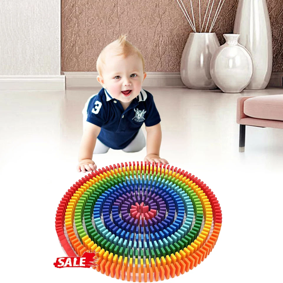 450pcs Wooden Tumbling Dominoes Set Games Multi Colour Kids Playset Toy Gifts