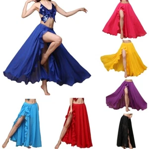 Side Slit Flamenco Skirt Belly Dance Gypsy Tribal Ruffle Skirts Costume Jupe - Picture 1 of 9