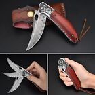 Handmade Damascus Steel With Wood Handle Knife Camping Hunting With Kitchen Tool