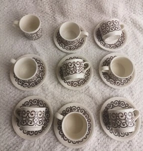 Vintage 1970s Biltons England Brownware Retro Stacking Cups And Saucers 17 Piece - Picture 1 of 8