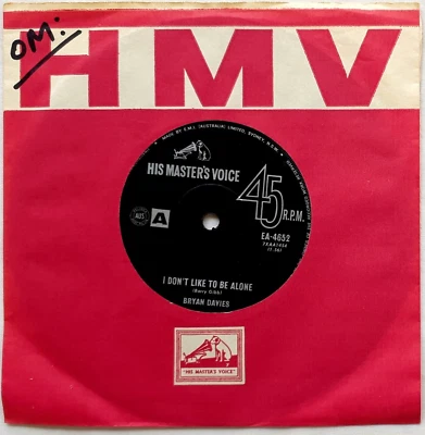 Bryan Davies-I Don't Like To Be Alone/Love And Money 7" Single 1964 HMV Bee Gees - Image 1 of 4