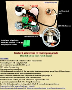 Firebird Solderless HH Wiring Upgrade +USA Spec Components +Shielded Cables - Picture 1 of 11