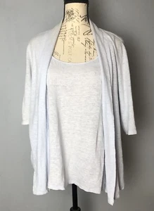 Eileen Fisher XL Pale Blue Linen Tank Top & Short Sleeve Cardigan *FLAW *READ - Picture 1 of 17
