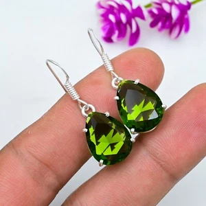 925 Sterling Silver Peridot Teardrop Gems Earrings Handmade Jewelry Women Gift - Picture 1 of 4