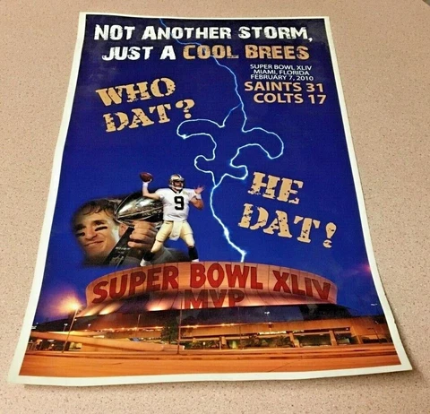 VTG & RARE NEW ORLEANS SAINTS SUPER BOWL XLIV DREW BREES COOL BREES POSTER Cover