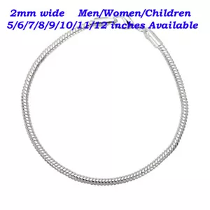 Men&Women's 925 Sterling Silver Hypoallergenic 12 inch 2mm Snake Chain Anklet - Picture 1 of 3