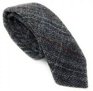 Corbata Harris Tweed Gris con Tartán Rojo Overcheck - Imagen 1 de 5