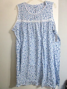 Croft & Barrow Nightgown Sleepshirt Sleeveless Blue White Poly Cotton Plus ~ 2X - Picture 1 of 3