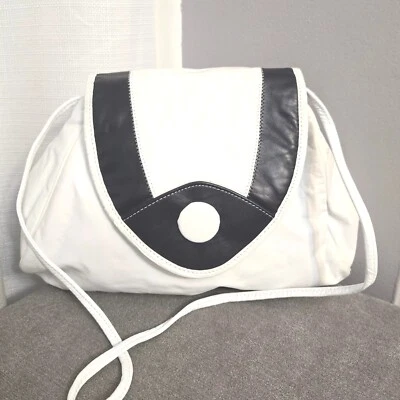 Vtg Cook & Love Purse Snap Hinge Flap Close Leather Adjust Strap Geometric Retro - Image 1 of 4