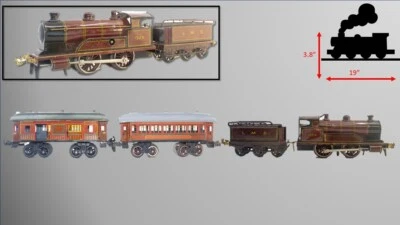 1915's  Bing LMS Continental Clockwork 0-gauge Train Set  w/ Continental Cars - Image 1 of 4