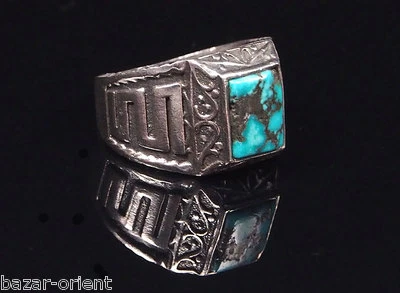 Traditioneller Tibetischer Türkis Ring tibetan turquoise ring neusilber  Nr.16 - Bild 1 von 4
